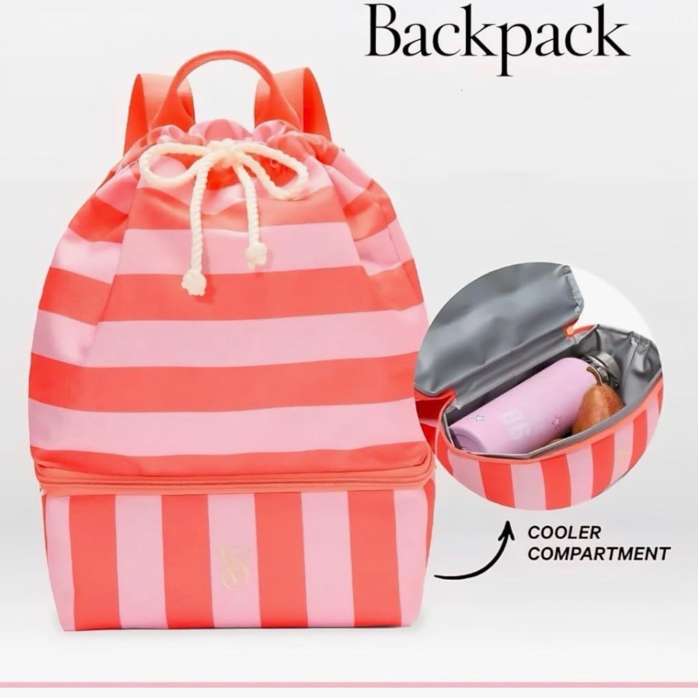 Pink and Coral Striped Backpack with Cooler Compartment